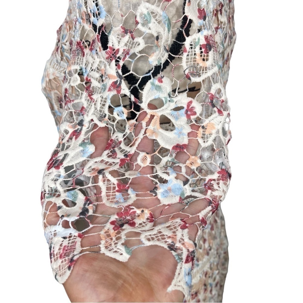 Fab’rik Lace Crochet Overlay Floral Zip Back Mini Dress Size M White Tan Red - Picture 11 of 13